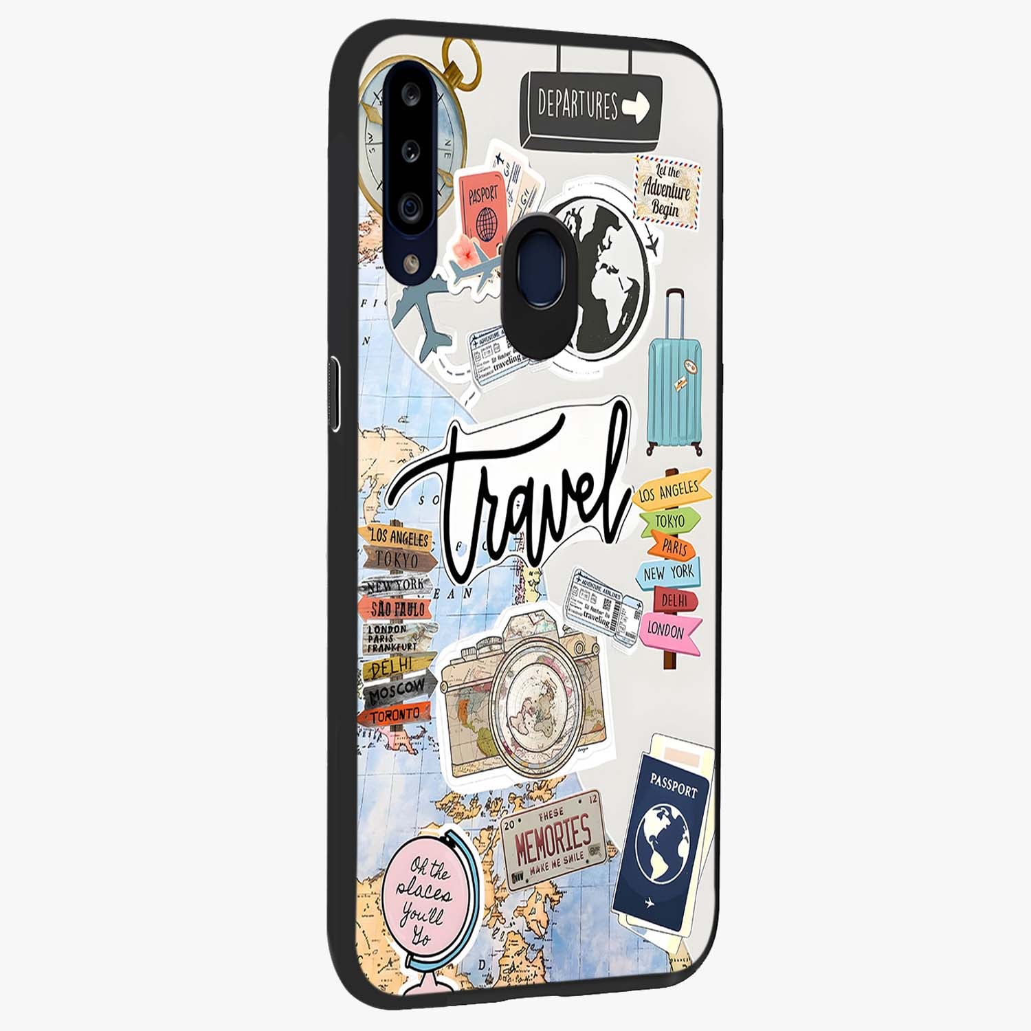 Wanderlust Journal Glass Case upright view showcasing wanderlust inspired artwork with creative exploration theme.