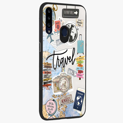 Wanderlust Journal Glass Case upright view showcasing wanderlust inspired artwork with creative exploration theme.