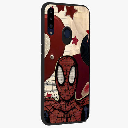 Web Warrior Vibes Glass Case upright view showcasing energetic superhero artwork with bold action theme.