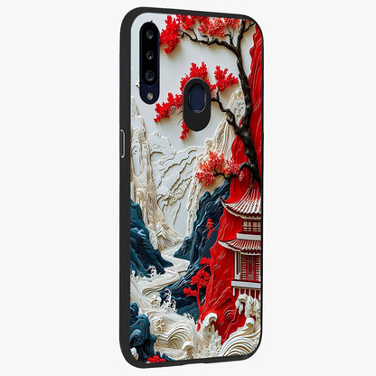 Whispers Of Sakura Waves Glass Case upright view showcasing delicate cherry blossom artwork with elegant nature theme.