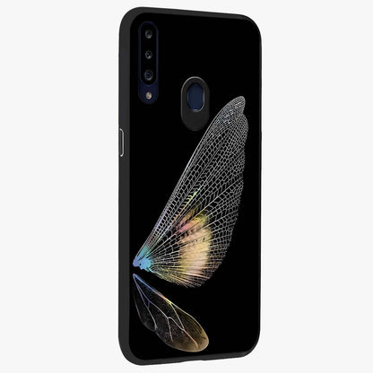 Whispers Of Wings Glass Case upright view showcasing elegant wing artwork with light airy theme.