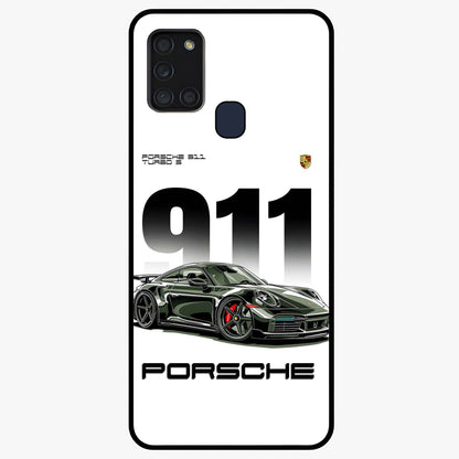 911 Turbo Dominance Glass Case showing clean flat back view with bold 911 sports car artwork and glossy glass finish.