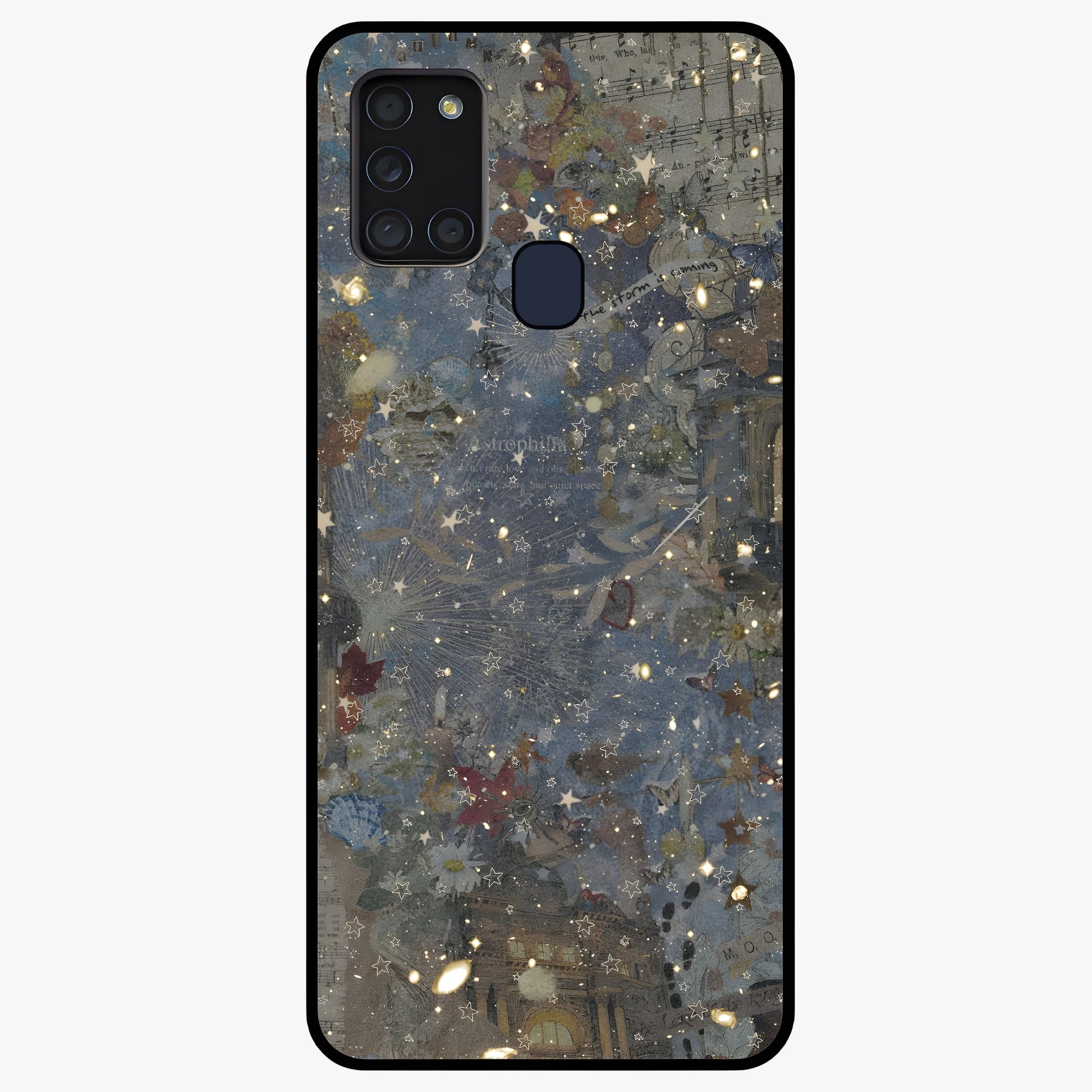 Aesthetic Astrolophia Glass Case showing flat back view with dreamy aesthetic design and glossy glass finish.