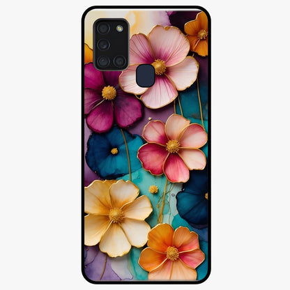 Artlyn Grace Flower Pattern Glass Case showing flat back view with elegant floral pattern artwork and glossy glass finish.