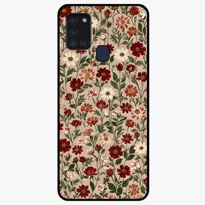 Biege Flower With Leaf Glass Case showing flat back view with soft beige floral artwork and glossy glass finish.