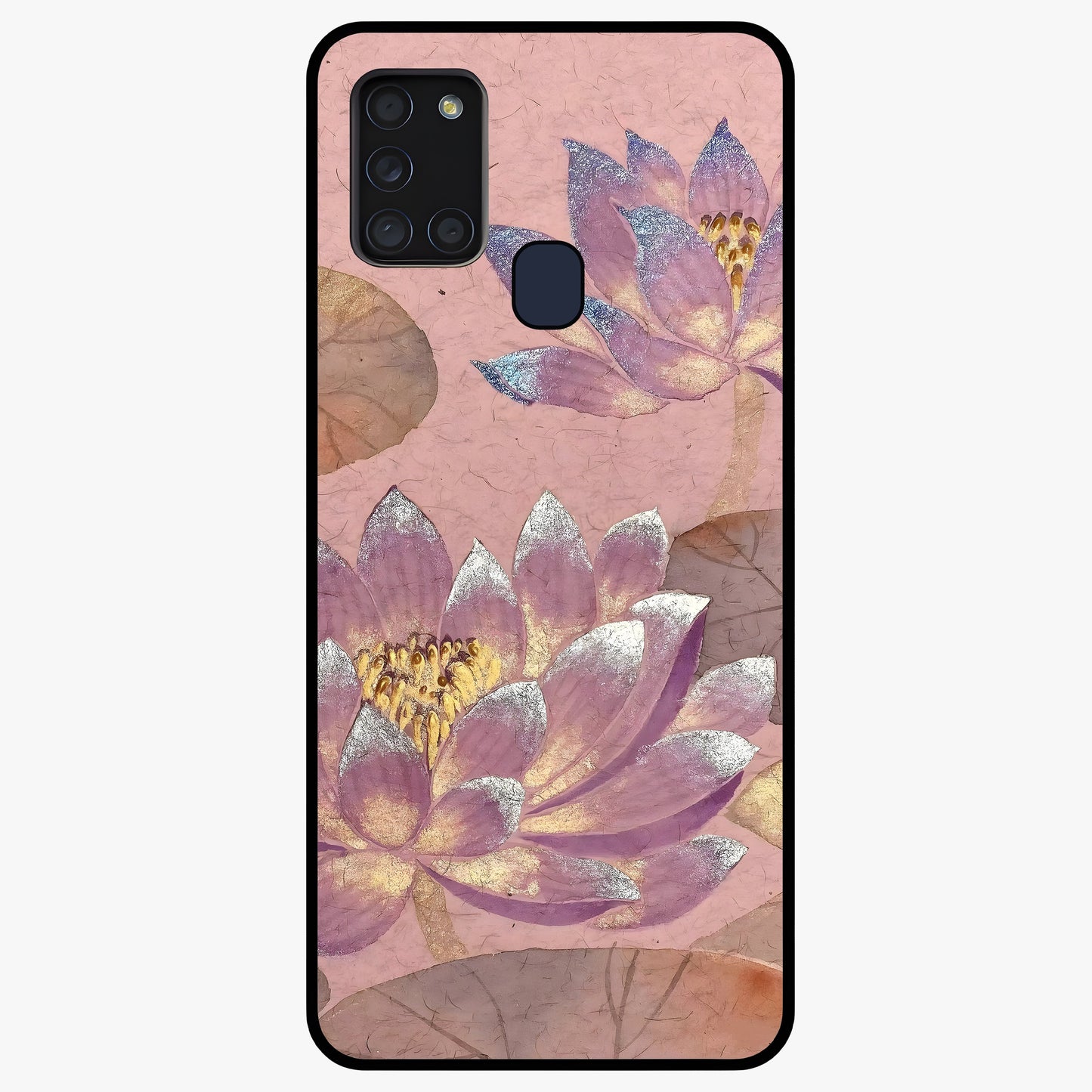 Blossom Mist Lotus Glass Case showing flat back view with serene lotus blossom artwork and glossy glass finish.