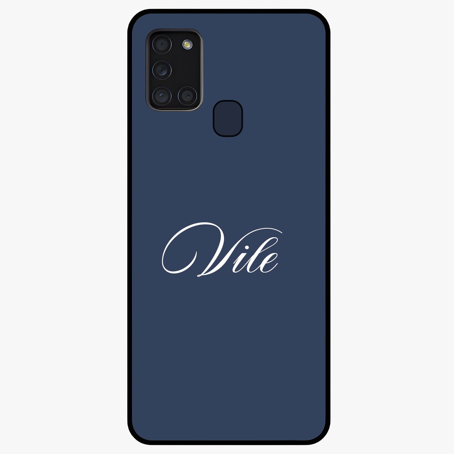 Blue Background Personalized Custom Name Glass Case showing flat back view with minimal blue background and custom name design.