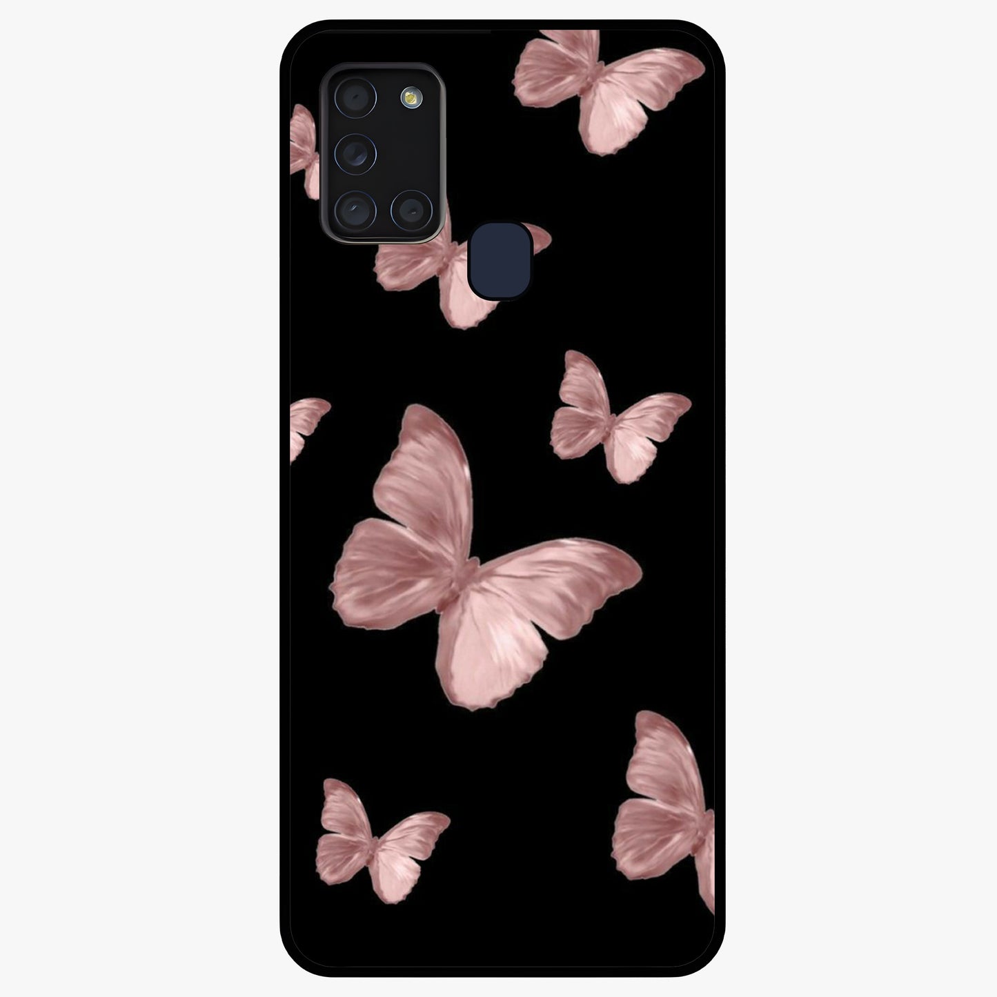 Butterfly Pattern Glass Case showing flat back view with elegant butterfly pattern artwork and glossy glass finish.
