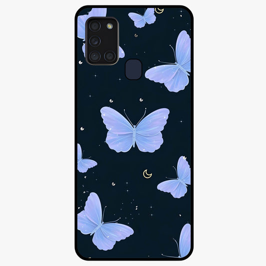 Butterfly With Stars Pattern Glass Case showing flat back view with butterfly and star pattern artwork and glossy glass finish.
