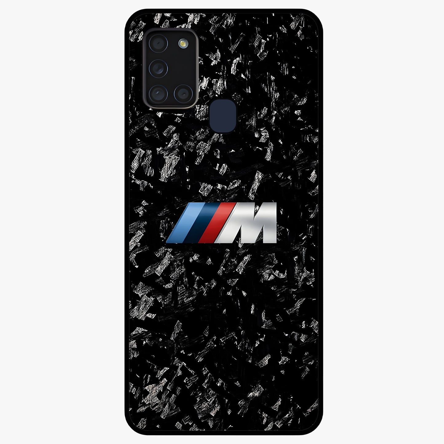 Carbon Speed Mark Glass Case showing flat back view with sporty carbon pattern artwork and glossy glass finish.