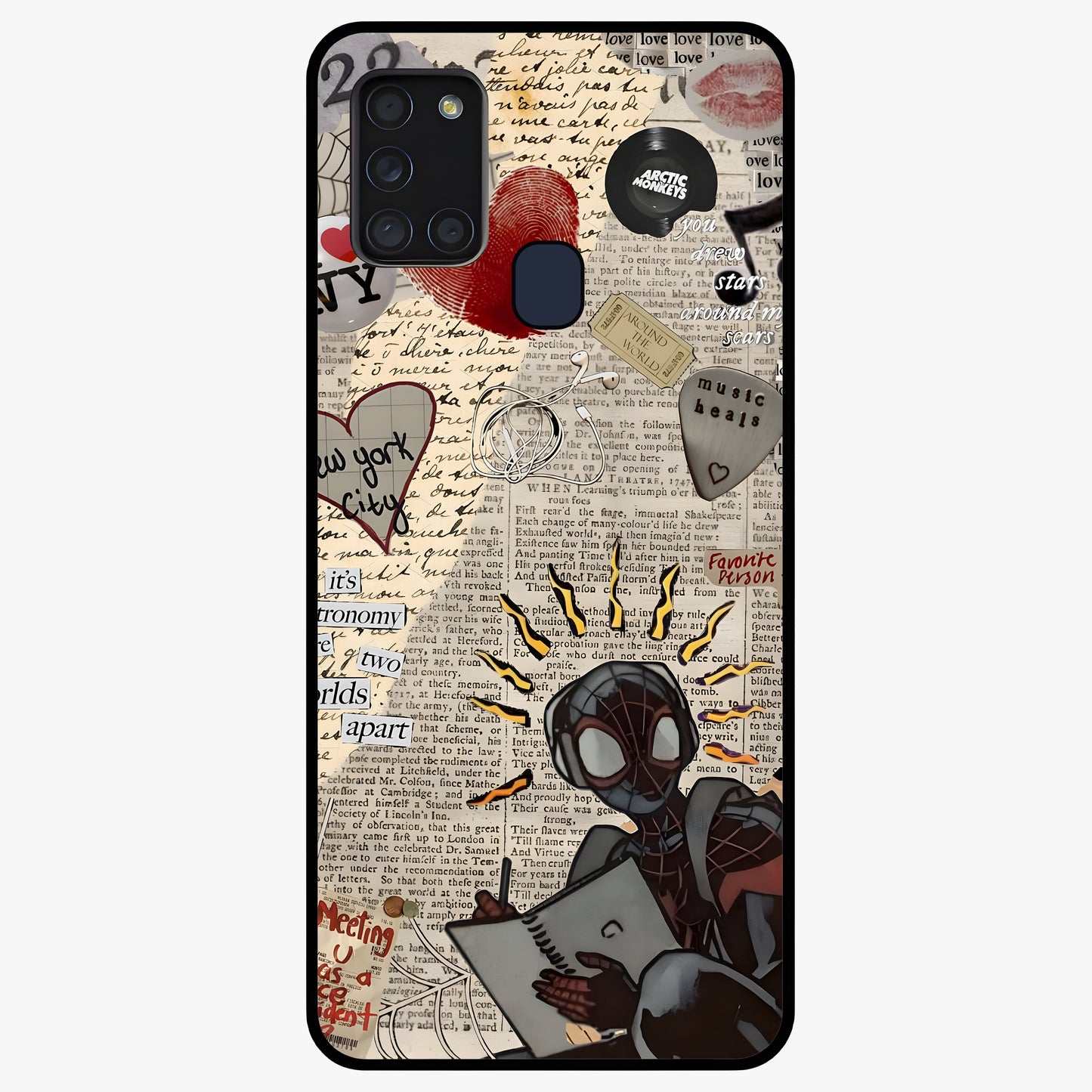 City Dream Sketch Glass Case showing flat back view with artistic city skyline sketch artwork and glossy glass finish.