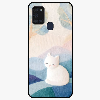 Cotton Dream Cat Glass Case showing flat back view with soft dreamy cat artwork and glossy glass finish.