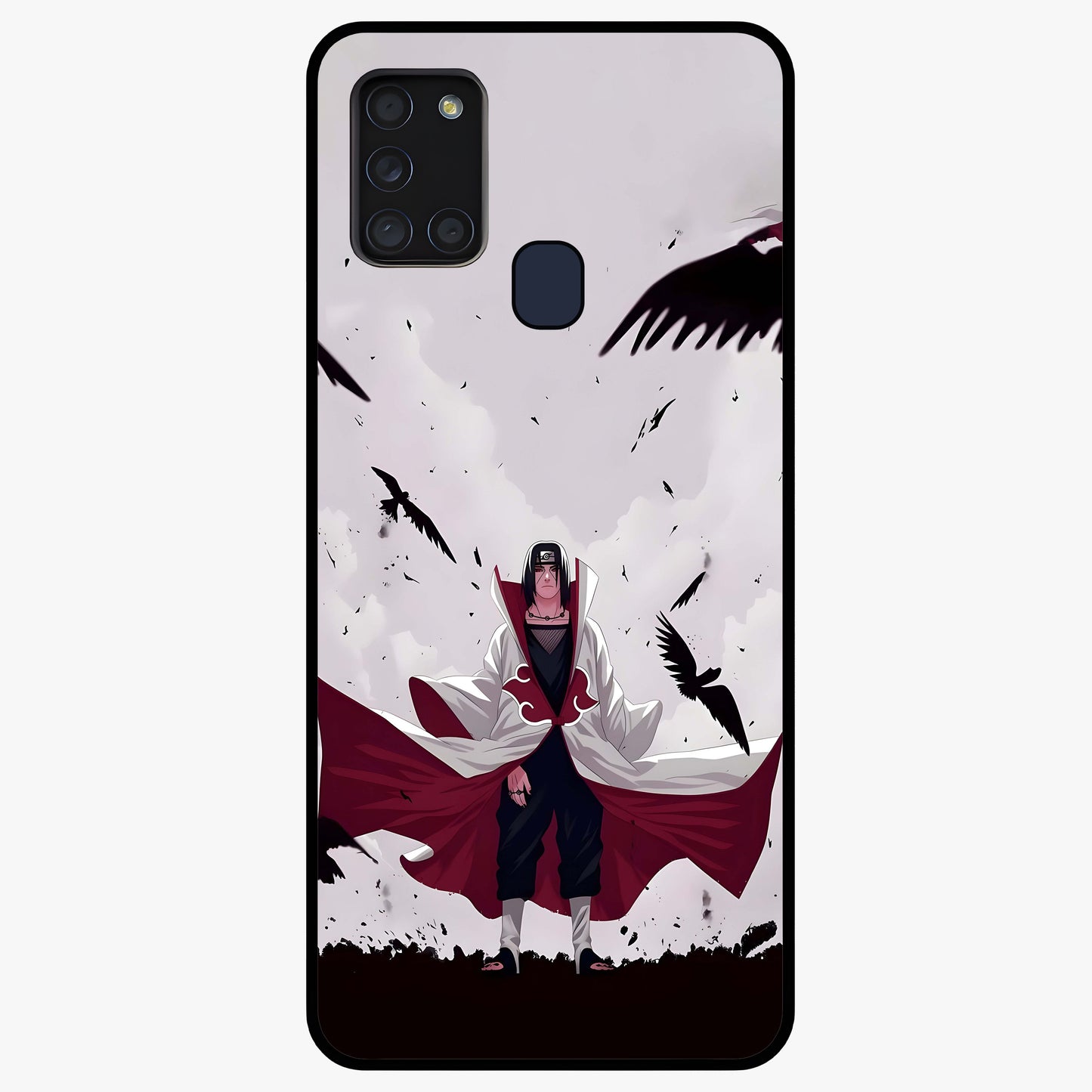 Crimson Crow Ascension Glass Case showing flat back view with mystical crow artwork and glossy glass finish.