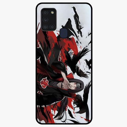 Crimson Crow Illusion Glass Case showing flat back view with artistic crow illusion artwork and glossy glass finish.