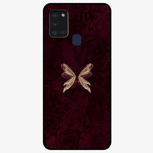 Crimson Fade Butterfly Glass Case showing flat back view with fading butterfly artwork and glossy glass finish.