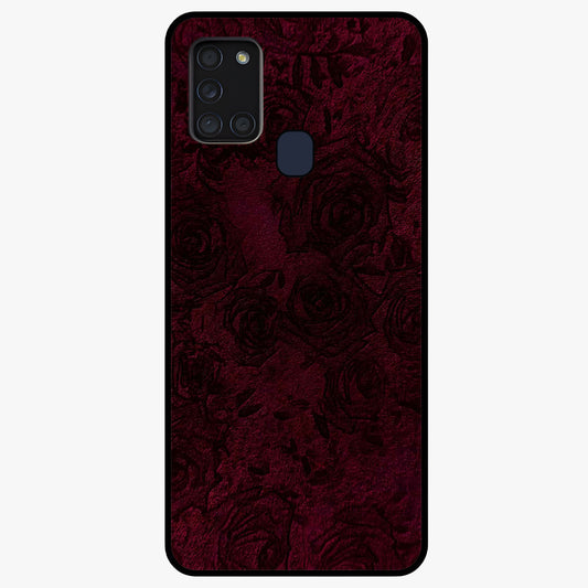 Crimson Fade Flow Glass Case showing flat back view with flowing crimson gradient artwork and glossy glass finish.