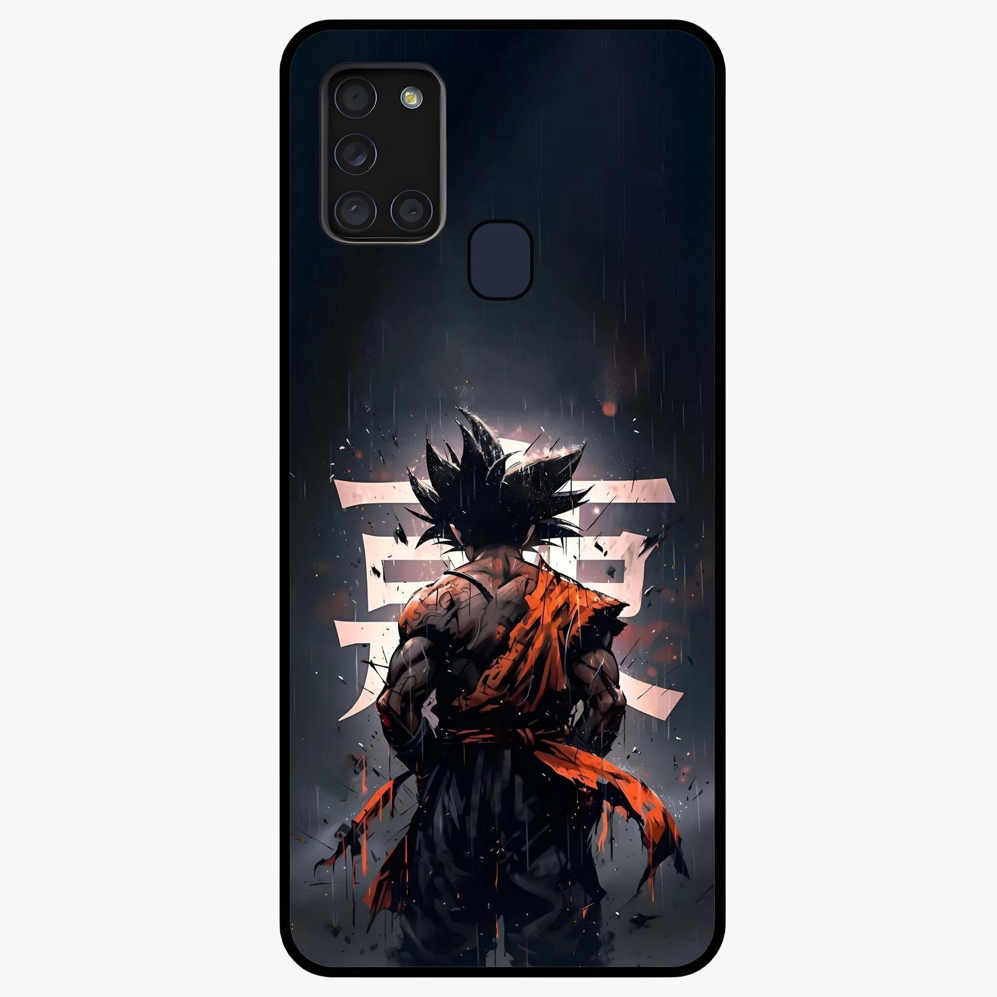 Dark Warrior In Rain Glass Case showing flat back view with warrior artwork in rainy atmosphere and glossy glass finish.