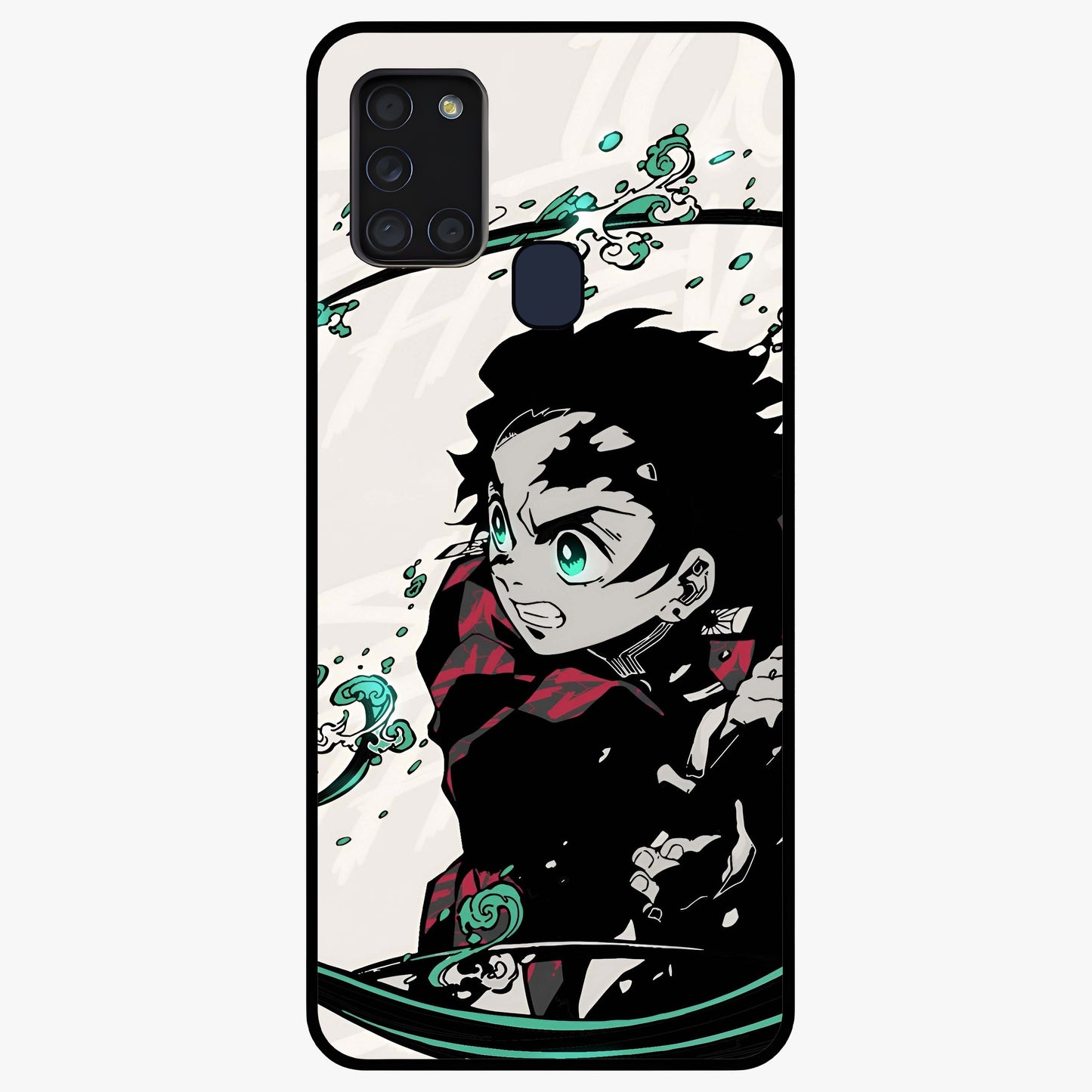 Demon Slayer Glass Case showing flat back view with bold anime inspired artwork and glossy glass finish.