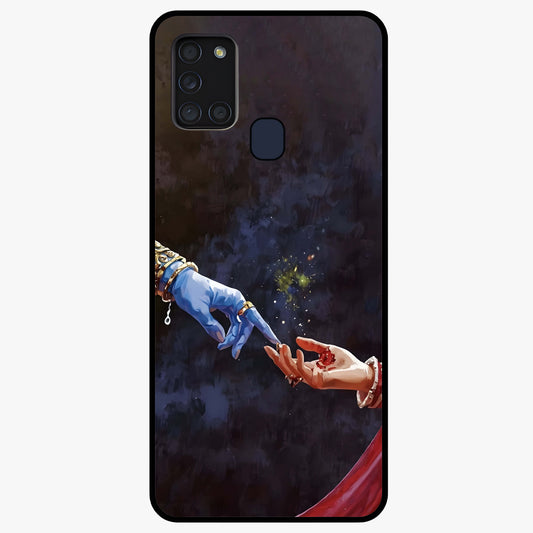 Divine Touch Eternal Glass Case showing flat back view with spiritual themed artwork and glossy glass finish.