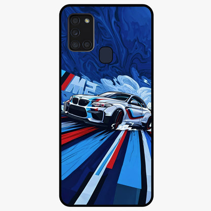 Drift Power Rush Glass Case showing flat back view with dynamic racing inspired artwork and glossy glass finish.