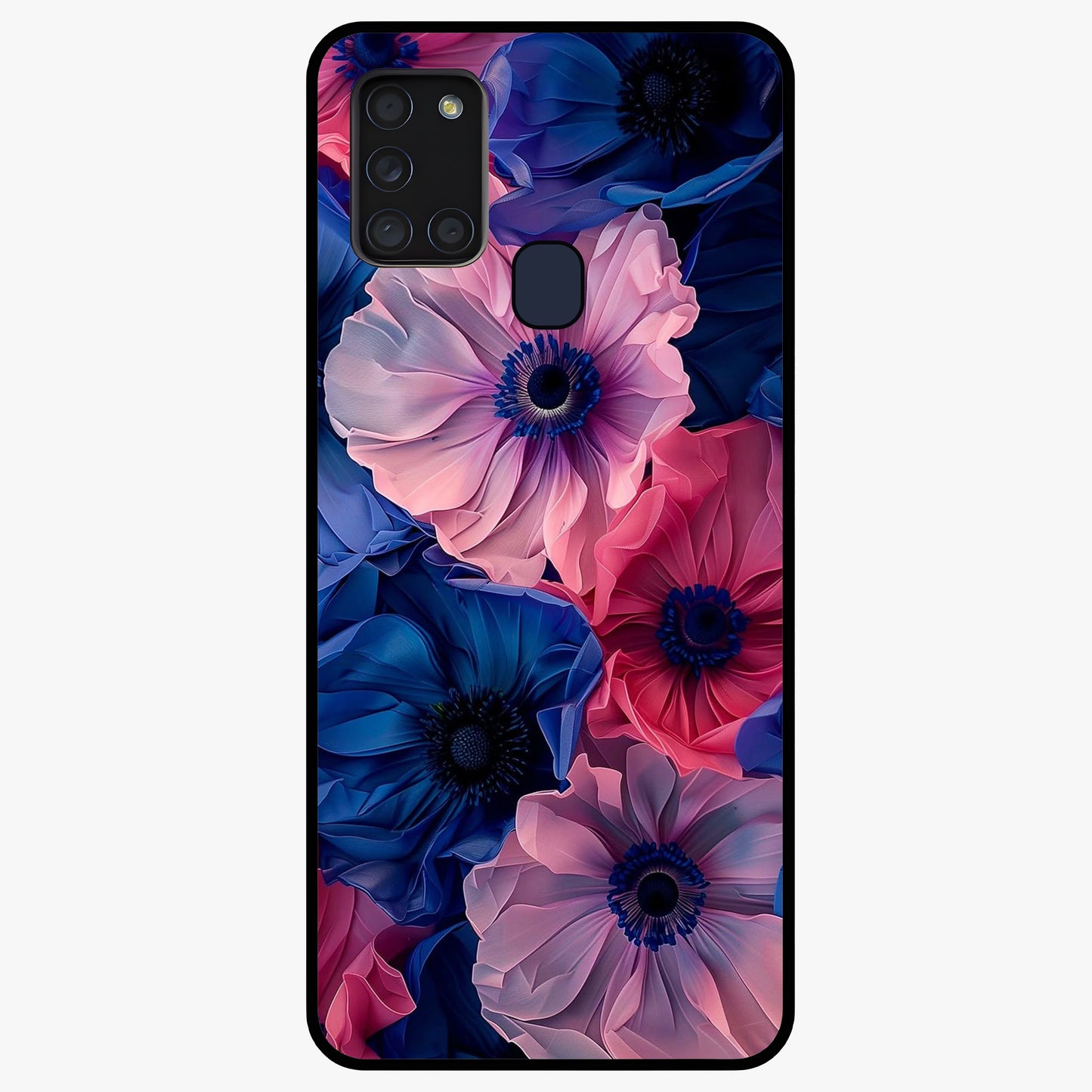 Flower Paper Art Pattern Glass Case showing flat back view with paper cut style floral artwork and glossy glass finish.