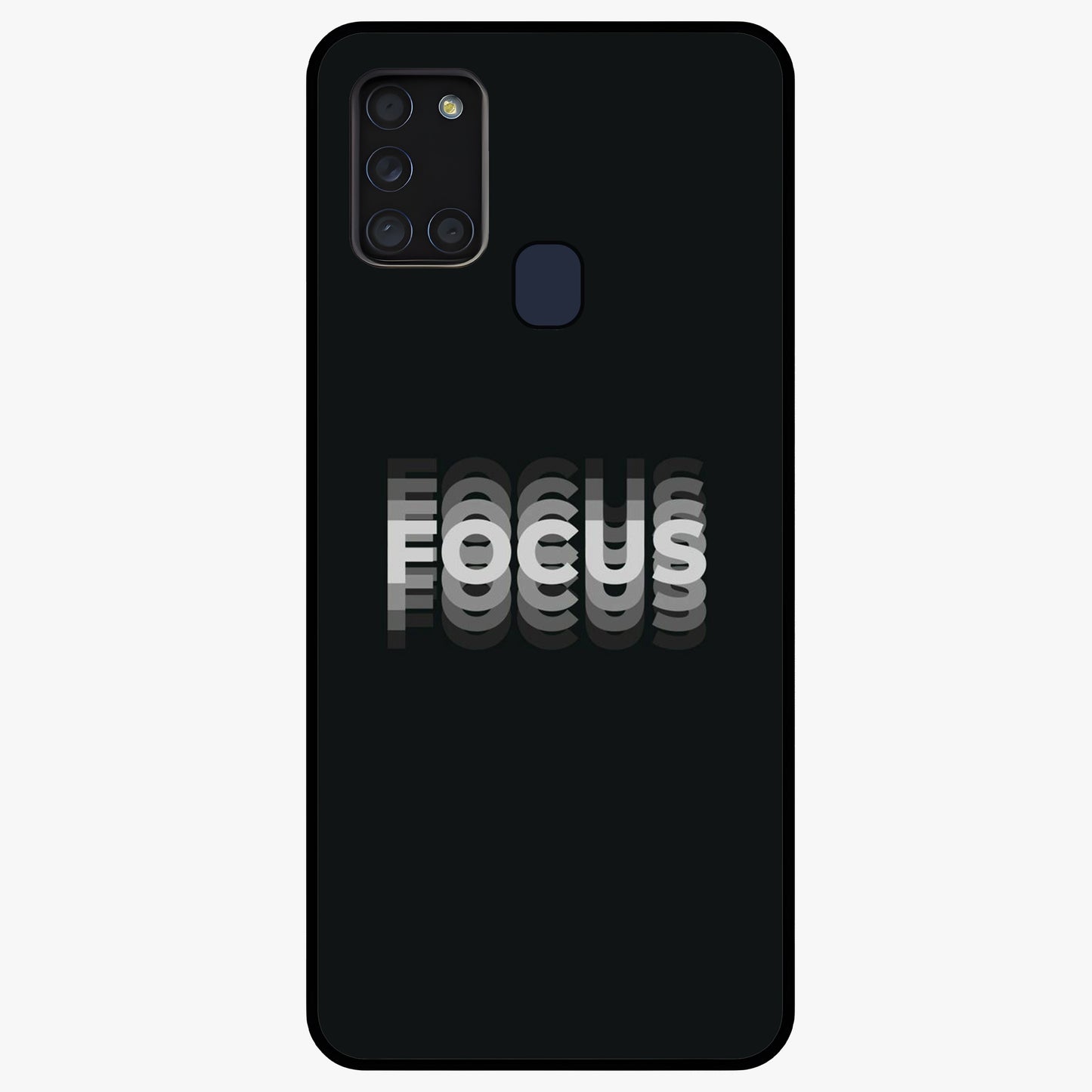 Focused Blade Discipline Glass Case showing flat back view with warrior sword themed artwork and glossy glass finish.