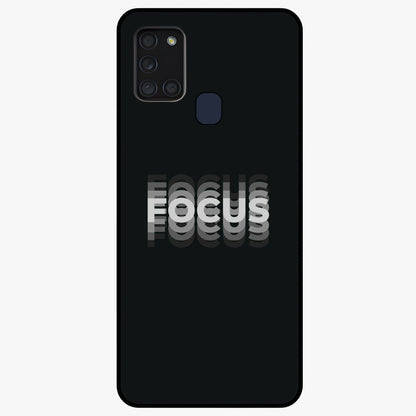 Focused Blade Discipline Glass Case showing flat back view with warrior sword themed artwork and glossy glass finish.