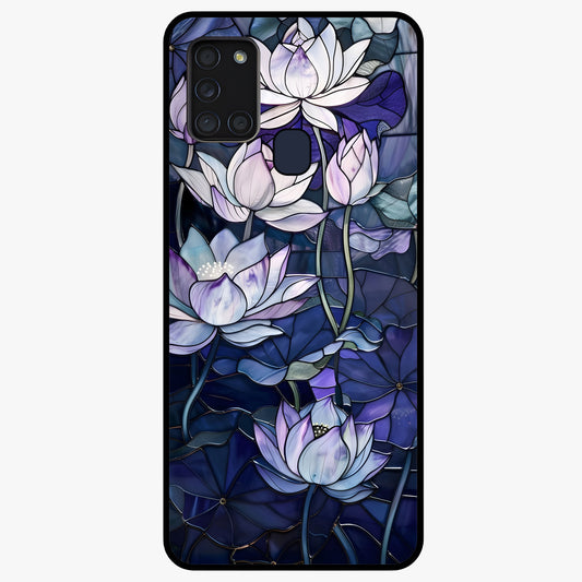 Gloss Petal Rush Glass Case showing flat back view with glossy flower petal artwork and smooth glass finish.