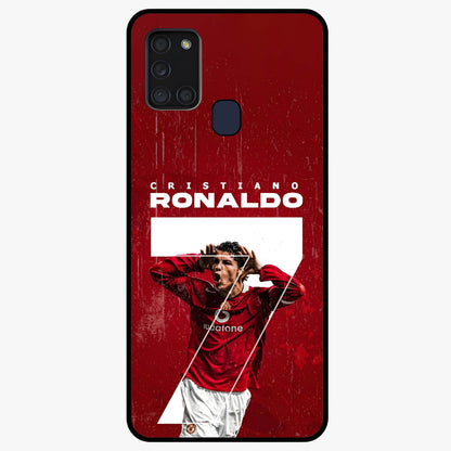 Goal Celebration Legacy Glass Case showing flat back view with football celebration inspired artwork and glossy glass finish.