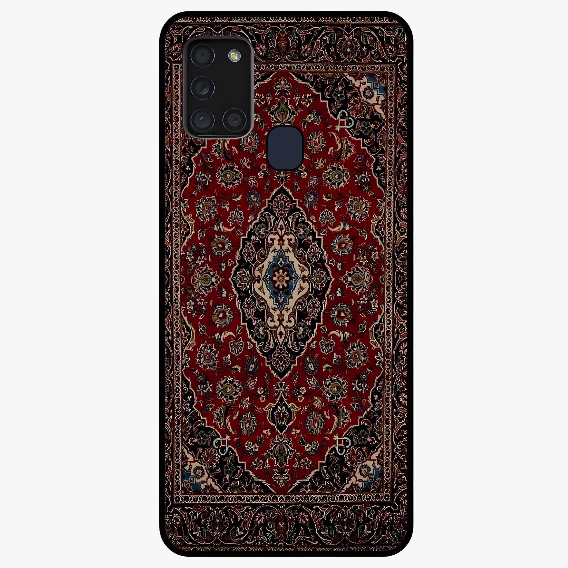 Heritage Carpet Royale Glass Case showing flat back view with ornate Persian carpet inspired pattern and glossy glass finish.