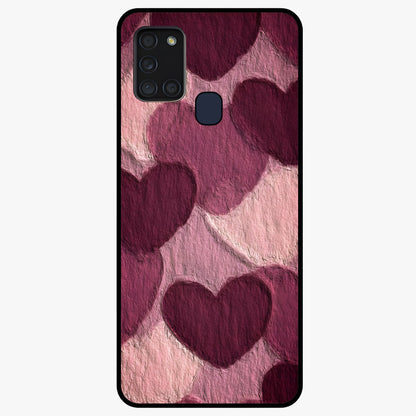 Layered Paper Hearts Glass Case showing flat back view with layered paper heart artwork and glossy glass finish.