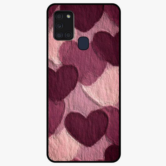 Layered Paper Hearts Glass Case showing flat back view with layered paper heart artwork and glossy glass finish.