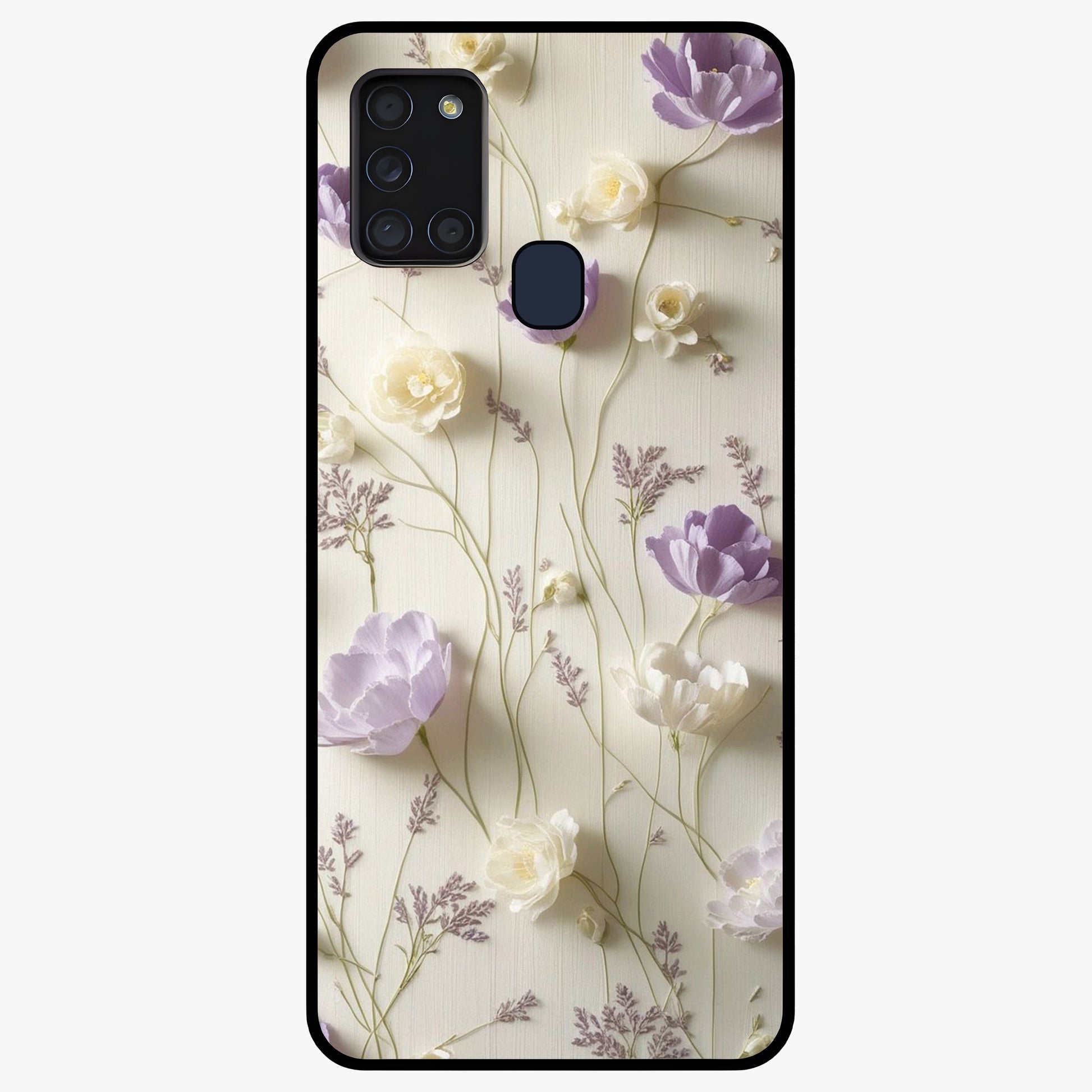 Lilac Breeze Harmony Glass Case showing flat back view with soft lilac themed artwork and glossy glass finish.