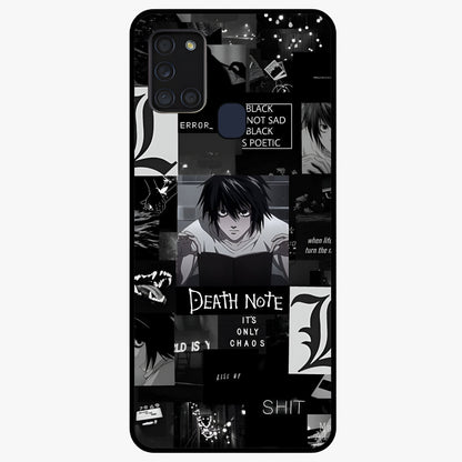 Midnight Chaos Mind Glass Case showing flat back view with abstract dark themed artwork and glossy glass finish.
