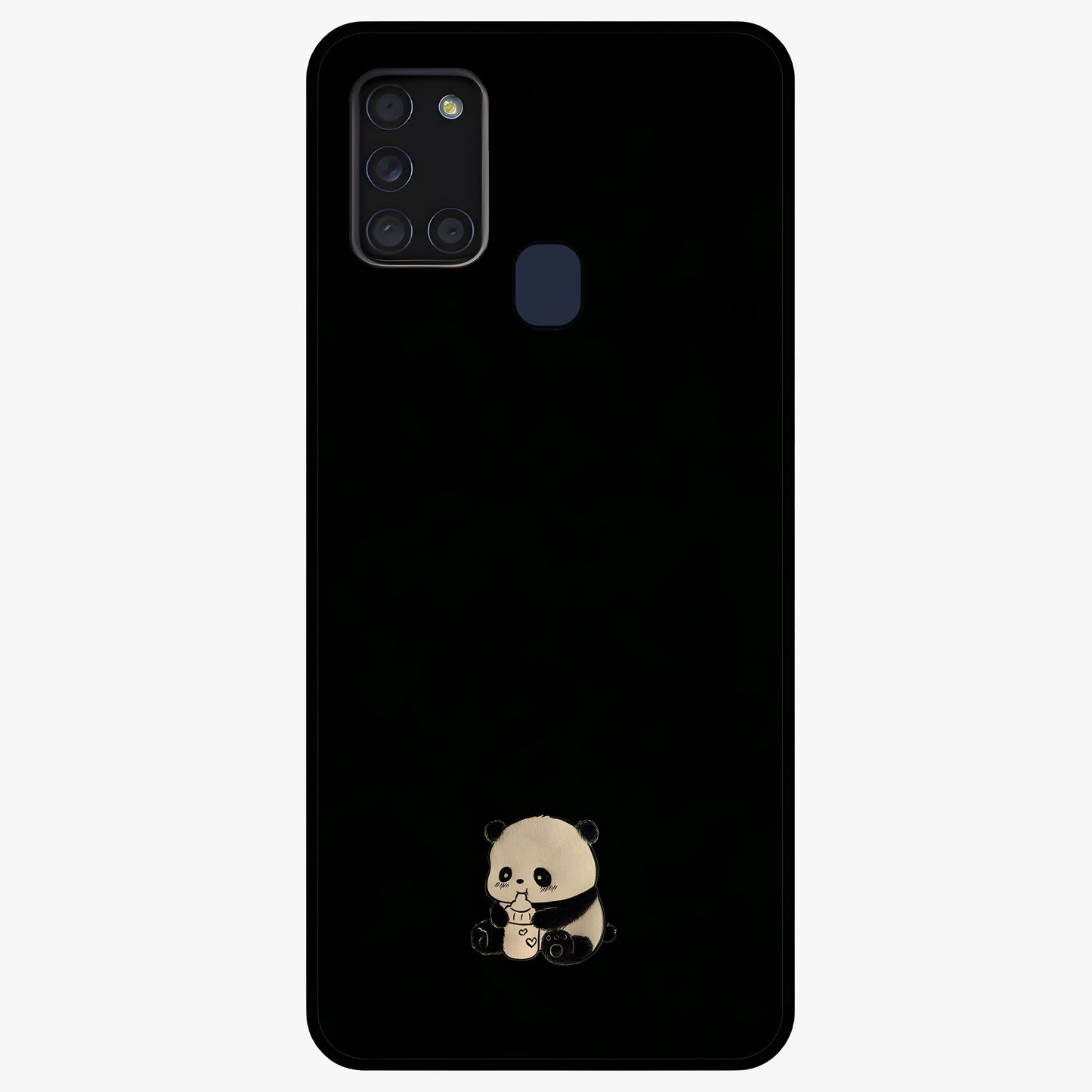 Midnight Panda Love Glass Case showing flat back view with cute panda themed artwork and glossy glass finish.