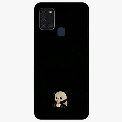 Midnight Panda Love Glass Case showing flat back view with cute panda themed artwork and glossy glass finish.