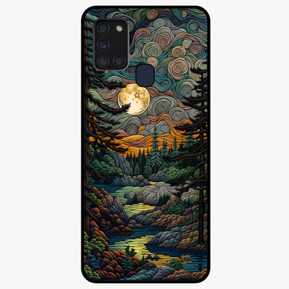Moonlight Forest Dream Glass Case showing flat back view with mystical forest moonlight artwork and glossy glass finish.