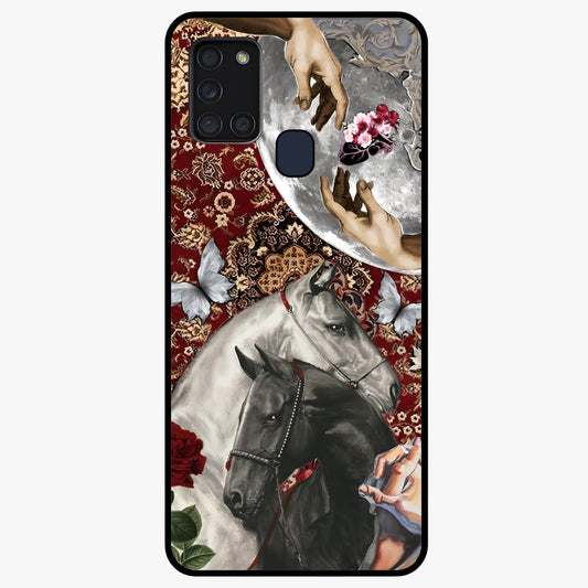 Moonlit Royal Stallion Glass Case showing flat back view with majestic horse under moonlight artwork and glossy glass finish.