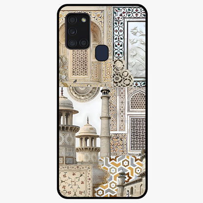 Mughal Marble Legacy Glass Case showing flat back view with intricate Mughal inspired marble pattern and glossy glass finish.