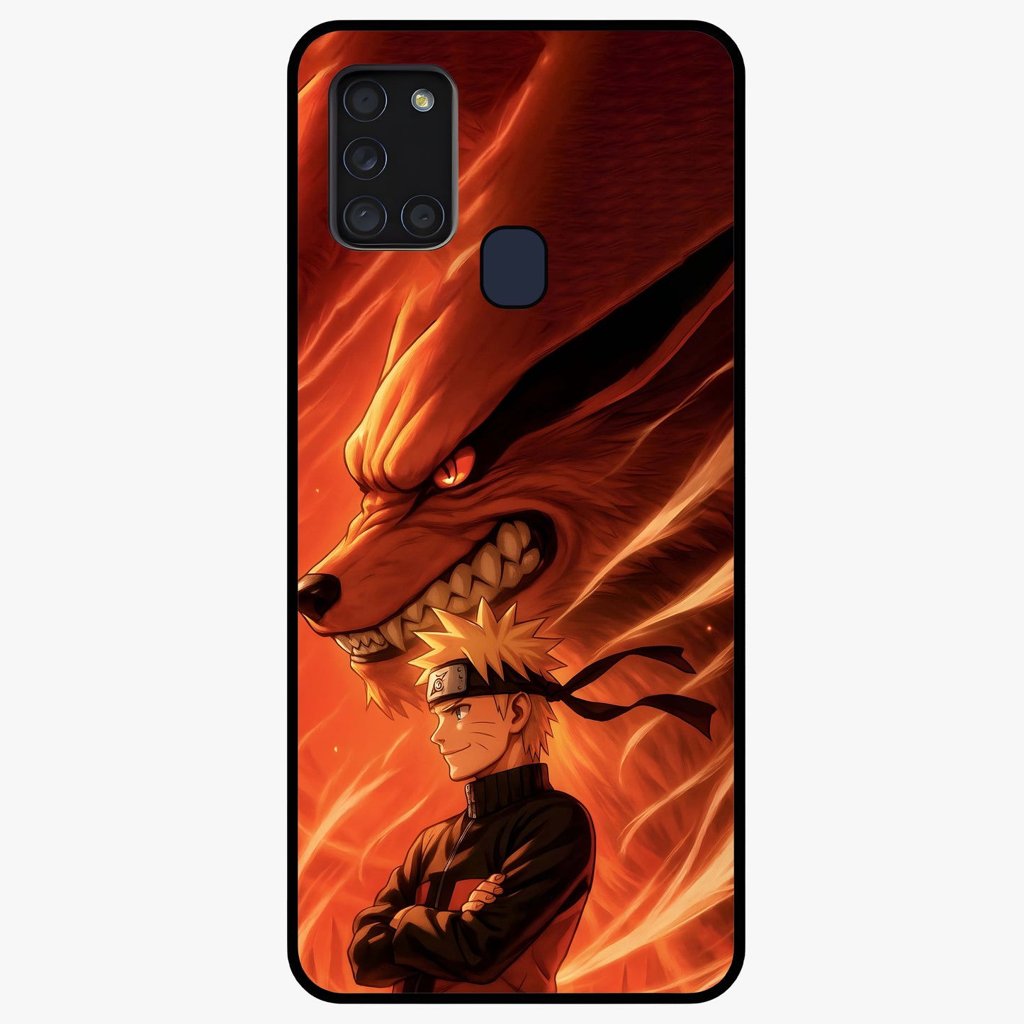 Nine Tails Legacy Glass Case showing flat back view with powerful nine-tailed fox inspired artwork and glossy glass finish.