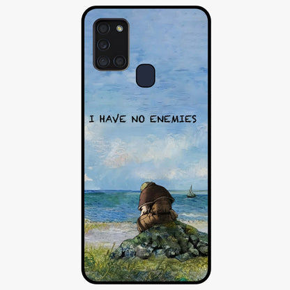 Peace Beyond War Glass Case showing flat back view with symbolic peace themed artwork and glossy glass finish.