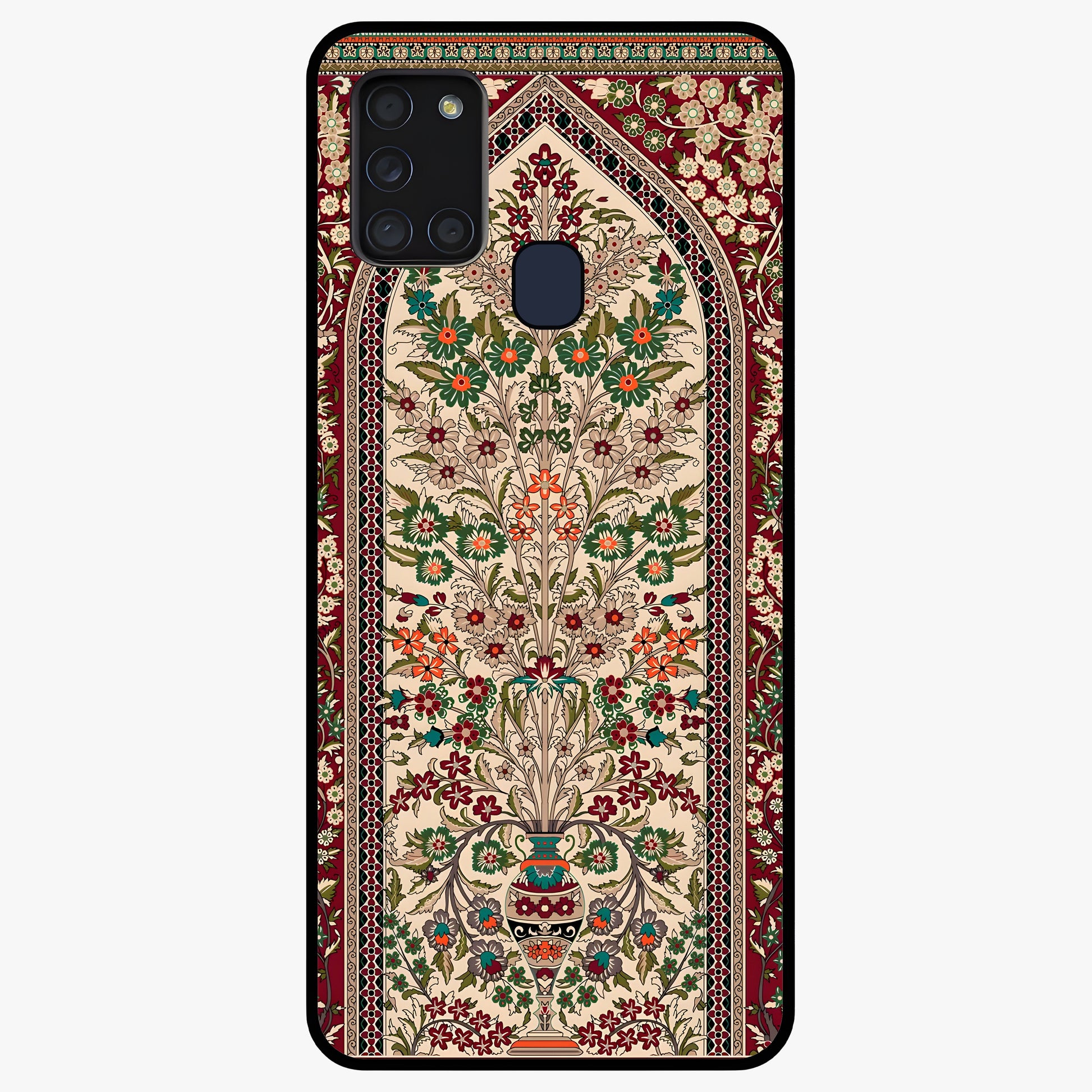 Persian Inspired Glass Case showing flat back view with ornate Persian style pattern artwork and glossy glass finish.