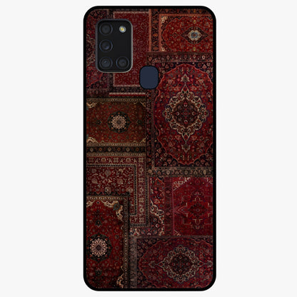 Persian Velvet Tale Glass Case showing flat back view with luxurious Persian velvet pattern artwork and glossy glass finish.