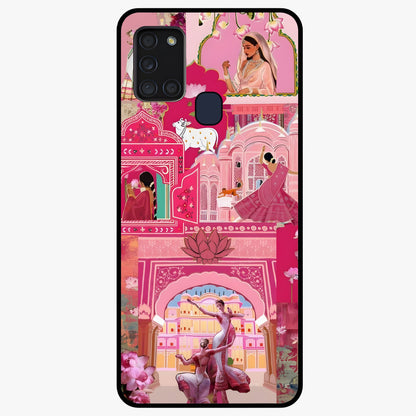 Pink Palace Muse Glass Case showing flat back view with elegant palace inspired artwork and glossy glass finish.