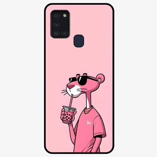 Pink Panther Glass Case showing flat back view with iconic pink panther artwork and glossy glass finish.