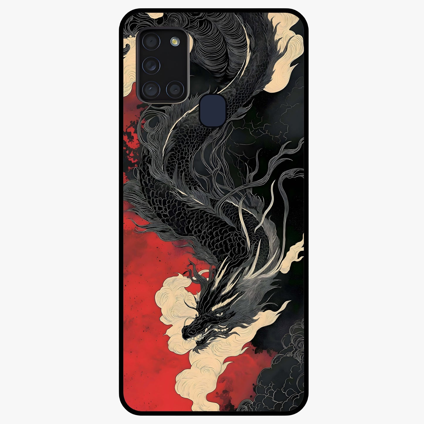 Shadow Dragon Fury Glass Case showing flat back view with fierce dragon artwork and glossy glass finish.