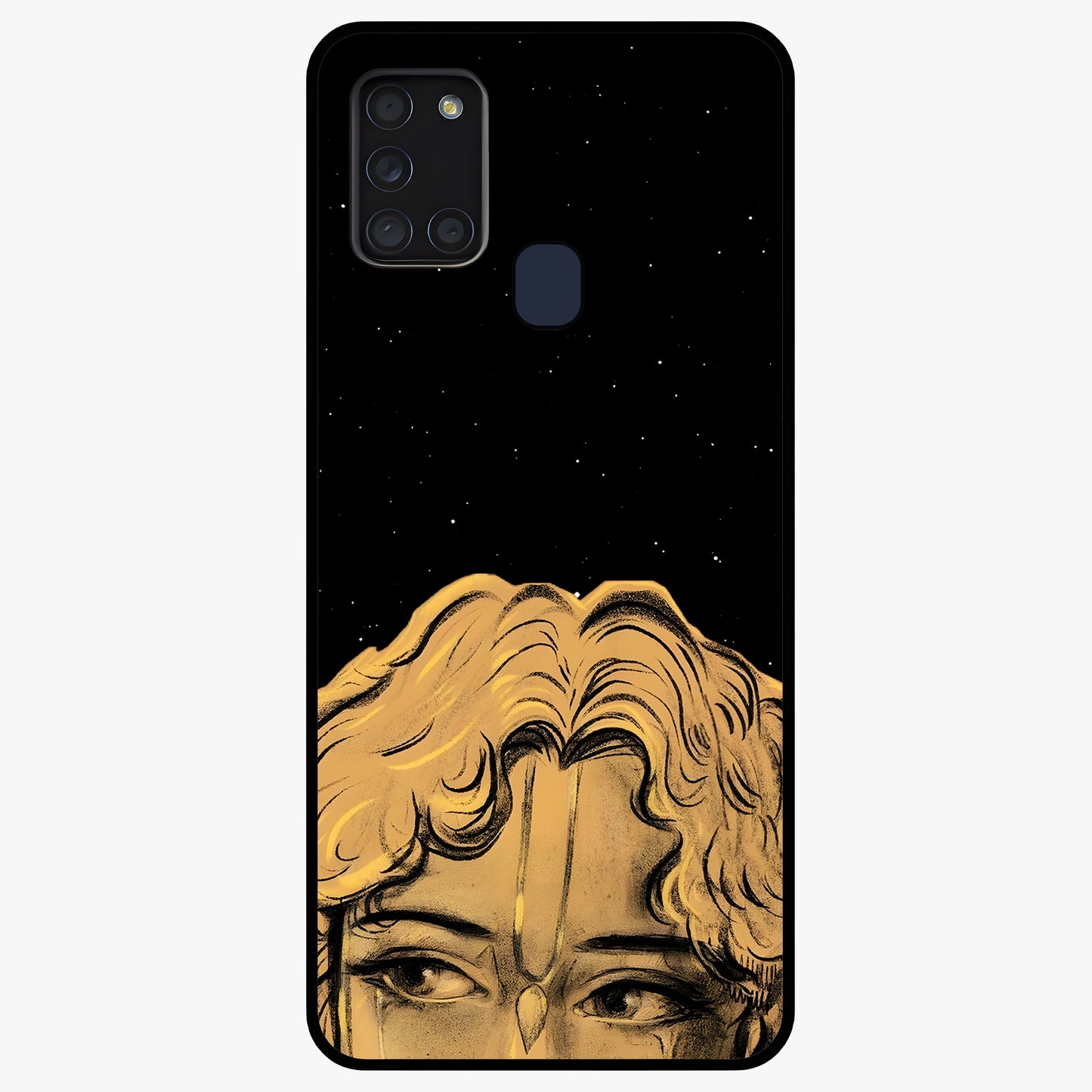 Shri Krishna Art Glass Case showing flat back view with devotional Krishna artwork and glossy glass finish.
