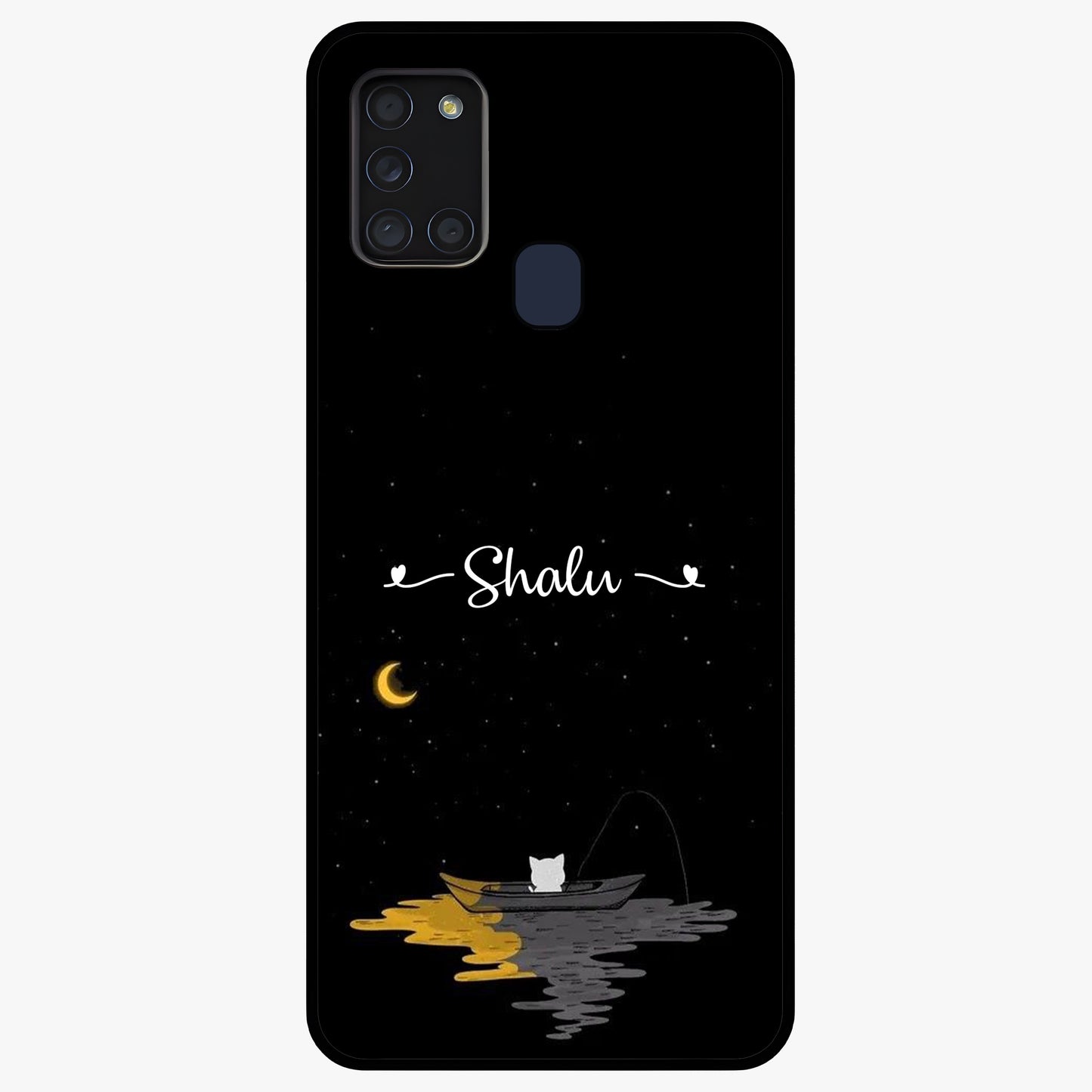 Silent Night Row Glass Case showing flat back view with calm night themed artwork and glossy glass finish.