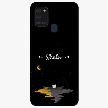 Silent Night Row Glass Case showing flat back view with calm night themed artwork and glossy glass finish.
