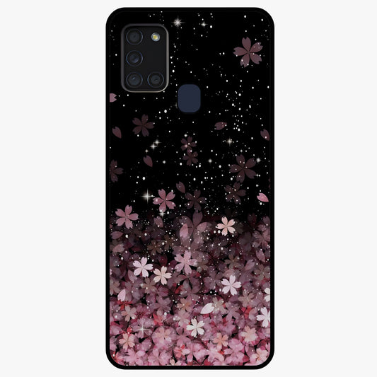Small Starry Flowers Glass Case showing flat back view with delicate starry floral artwork and glossy glass finish.